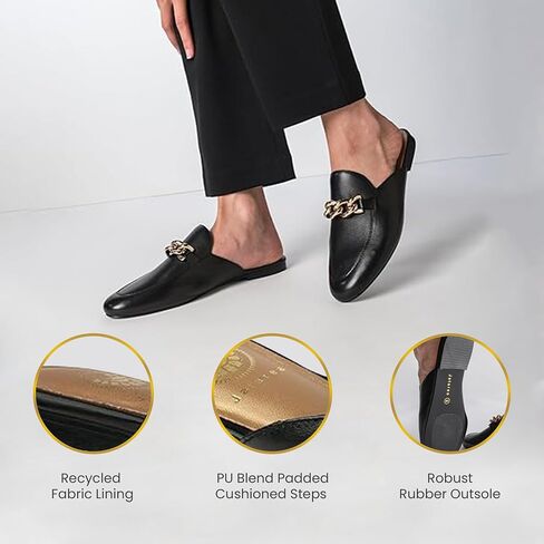 JATAREA Women's Flat Mules | Round Toe Leather Slip-Ons for Any Summer Outing - GEET Beige 5.5 in Kuwait