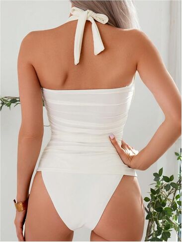 Milumia Women 2 Piece Tankini Set Ruched Halter Neck Summer Beach Bathing Suits in Saudi Arabia