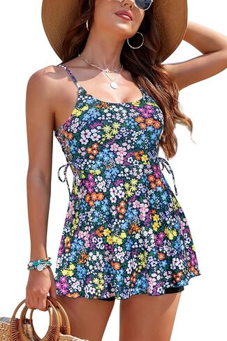 SHEKINI Tankini Sets for Women Tummy Control Bathing Wear Sides Tie Design 2 Piece Swimdress with Top and Bottom in Saudi Arabia