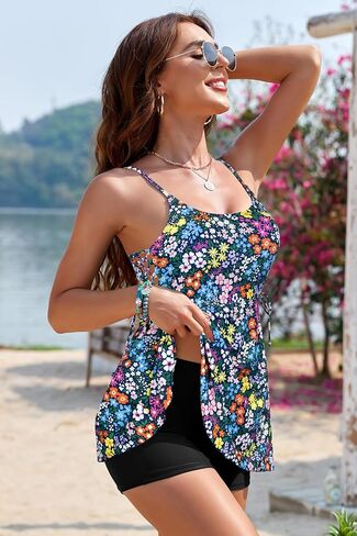 SHEKINI Tankini Sets for Women Tummy Control Bathing Wear Sides Tie Design 2 Piece Swimdress with Top and Bottom in Saudi Arabia