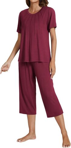 Pokwai Women's Pajama مجموعة الراحة الأكمام القصيرة و Capri Pants Pajama مجموعة ناعمة قطعتين بيجاما in Kuwait