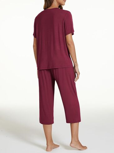 Pokwai Women's Pajama مجموعة الراحة الأكمام القصيرة و Capri Pants Pajama مجموعة ناعمة قطعتين بيجاما in Kuwait