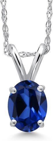 GEM Stone King 10K الذهب الأبيض 6 × 4MM الأحجار الكريمة البيضاوي المولد Solitaire قلادة القلادة | قلادة ذهبية للنساء | سلسلة ذهبية 18 بوصة in Saudi Arabia