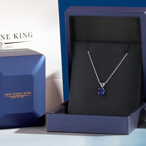 GEM Stone King 10K الذهب الأبيض 6 × 4MM الأحجار الكريمة البيضاوي المولد Solitaire قلادة القلادة | قلادة ذهبية للنساء | سلسلة ذهبية 18 بوصة in Saudi Arabia