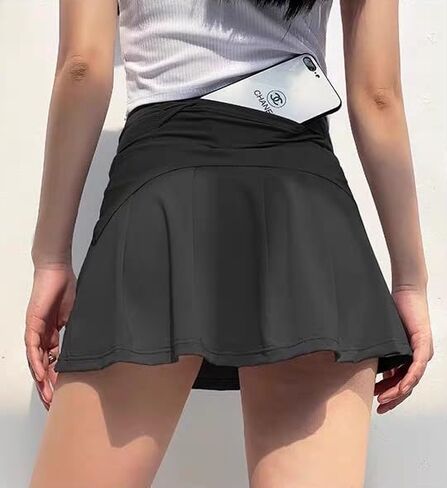 Women's Athletic Tennis Skirt Shorts Liner with Phone Pocket Running Dancing Cycling High Waist Pleated Back in Kuwait