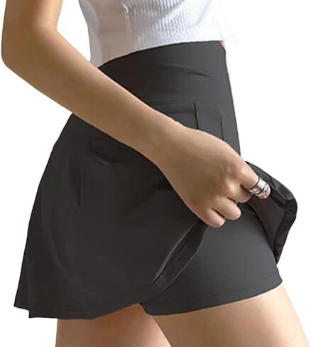 Women's Athletic Tennis Skirt Shorts Liner with Phone Pocket Running Dancing Cycling High Waist Pleated Back in Kuwait