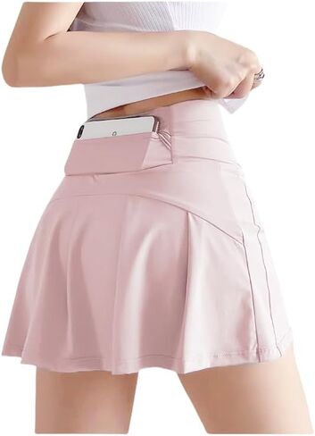 بطانة تنورة تنس رياضية للسيدات مع جيب الهاتف الذي يركض يرقص ركوب الدراجات عالية الخصر مطوي الظهر in Kuwait