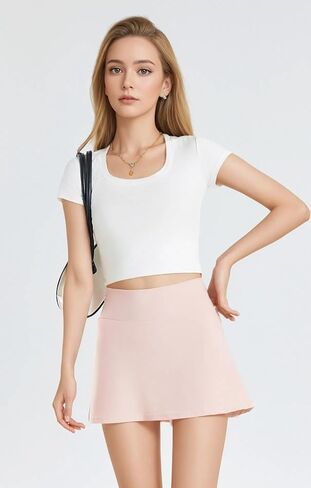 بطانة تنورة تنس رياضية للسيدات مع جيب الهاتف الذي يركض يرقص ركوب الدراجات عالية الخصر مطوي الظهر in Kuwait