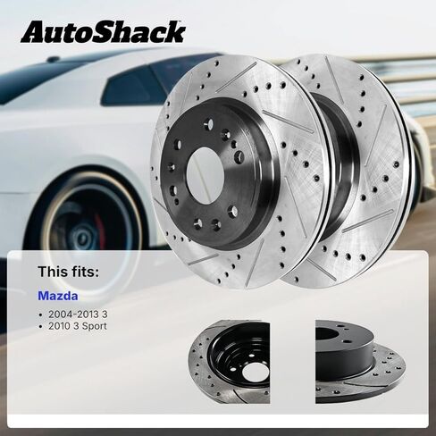 Autoshack Black Hat محفورة ودوارات فرامل متداولة في الأمام والخلفية ، فور 2004-2013 Mazda 3 2010 Mazda 3 Sport 2.3L 2.5L FWD PR41368-41365PR in Kuwait