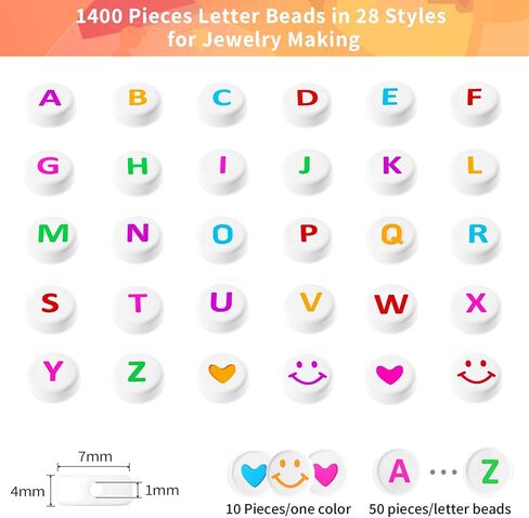 ARTDOT 1400 PCS Letter Beads, 28 Styles Friendship Bracelets Assorted Alphabet Beads Preppy Beads Jewelry Making Kit with Beads Case in Kuwait