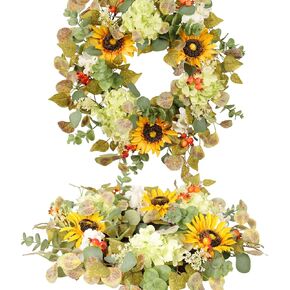 22 in Fall Hydrangea Wreath with Eucalyptus, Pinecones Orange Berries Perfect Autumn Door Wreath for Thanksgiving Harvest Decor - Rustic, Lifelike Durable for Indoor Outdoor Use in Kuwait