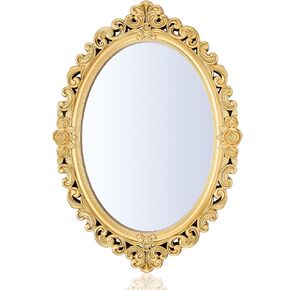 Oval Gold Vintage Mirror 9 x 12.6 Inches Antique Retro Mirror Small Vintage Hanging Mirror Decorative Mirrors Makeup Mirror for Bedroom Living Room Dresser Tabletop Wall Decor in Kuwait