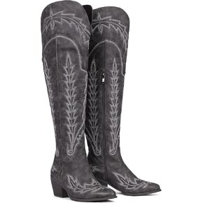 Celbreez Cowboy Boots for Women Thigh High Cowgirl Boots Embroidered Knee High Western Boots Pointed Toe Chunky Heel Side Zip Over The Knee Boots for Women in Kuwait