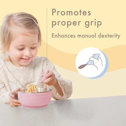أدوات Cyd Terra-Picaboo Toddler ، أدوات مريحة مريحة مع شوكة وملعقة لتصميم تدريب ذاتيا ، تصميمات تدريب على براءة اختراع ، أدوات فضية من الفولاذ المقاوم للصدأ لمدة 1-3 سنوات ، خالية من BPA ، آمنة غسالة الصحون (الأزرق) in Kuwait