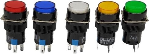 16 مم 6V 12V 24V 220V LED زر الدفع التبديل الأزرق الأخضر الأحمر المصباح الأبيض الصفراء القفل/إعادة ضبط الذات زر الضغط (أحمر ، قفل الذاتي _12V) in Saudi Arabia