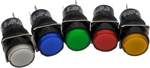 16 مم 6V 12V 24V 220V LED زر الدفع التبديل الأزرق الأخضر الأحمر المصباح الأبيض الصفراء القفل/إعادة ضبط الذات زر الضغط (أحمر ، قفل الذاتي _12V) in Saudi Arabia