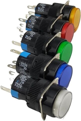 16 مم 6V 12V 24V 220V LED زر الدفع التبديل الأزرق الأخضر الأحمر المصباح الأبيض الصفراء القفل/إعادة ضبط الذات زر الضغط (أحمر ، قفل الذاتي _12V) in Saudi Arabia