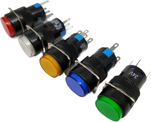 16 مم 6V 12V 24V 220V LED زر الدفع التبديل الأزرق الأخضر الأحمر المصباح الأبيض الصفراء القفل/إعادة ضبط الذات زر الضغط (أحمر ، قفل الذاتي _12V) in Saudi Arabia