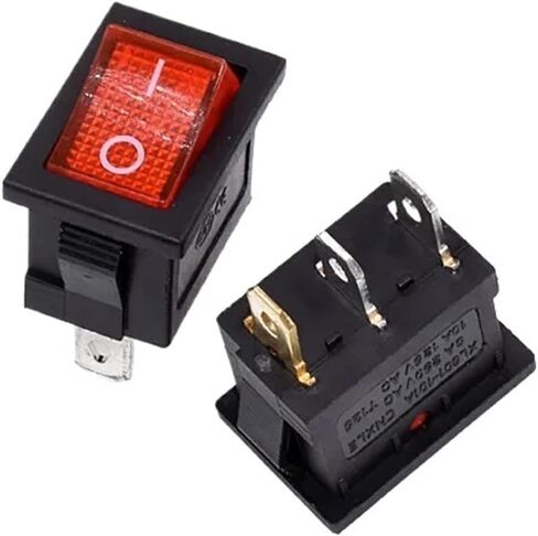5pcs kcd1 2piin 3pin boat car rocker switch 6a/10a 250v/125v ac ac red yellow black black butter (red 3pin lamp) in Saudi Arabia