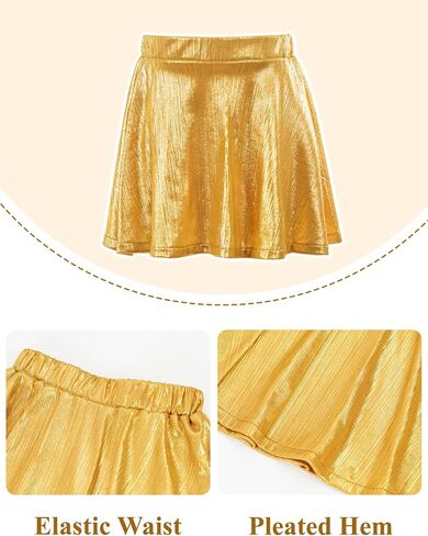 Happy Cherry Kid Girl Shiny Skirt and Top Set 2 Piece Texture Ribbed Metallic Disco Rave Cheer Outfit 4-12T in Kuwait