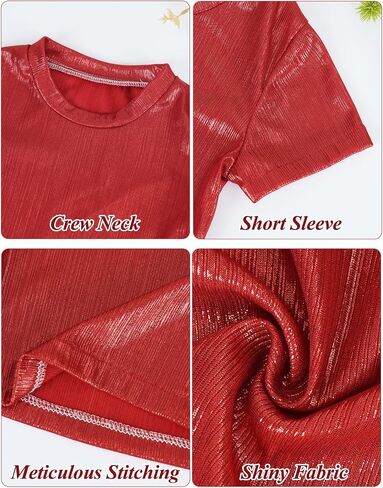 Happy Cherry Kid Girl Shiny Skirt and Top Set 2 Piece Texture Ribbed Metallic Disco Rave Cheer Outfit 4-12T in Kuwait
