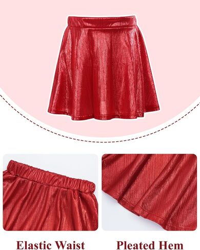 Happy Cherry Kid Girl Shiny Skirt and Top Set 2 Piece Texture Ribbed Metallic Disco Rave Cheer Outfit 4-12T in Kuwait