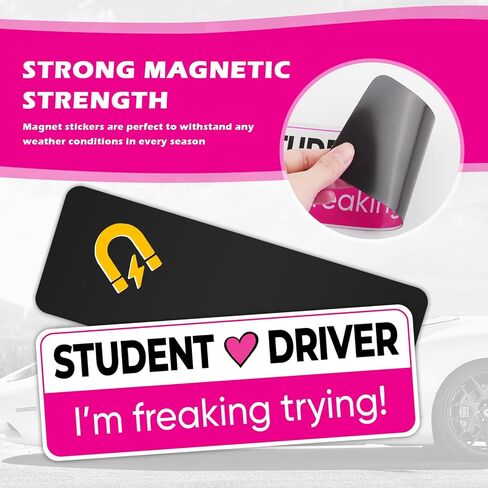 2PCS Student Driver Magnet for Car with Reflective Surface,Removable Student Driver Sticker Magnet for Car Warning Sign&Car Decorations,New Driver Magnet for Car Accessories in Kuwait