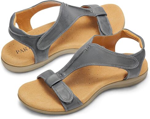 PARTY Women's Open Toe Sandals Arch Support and Adjustable Straps Comfortable Sandals for Walking,BROWN,7 in Kuwait