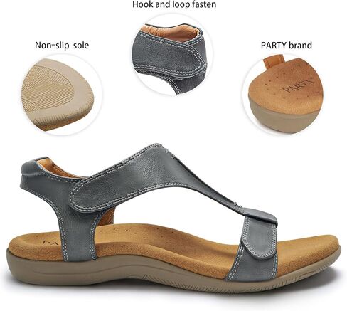 PARTY Women's Open Toe Sandals Arch Support and Adjustable Straps Comfortable Sandals for Walking,BROWN,7 in Kuwait
