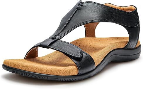 PARTY Women's Open Toe Sandals Arch Support and Adjustable Straps Comfortable Sandals for Walking,BROWN,7 in Kuwait
