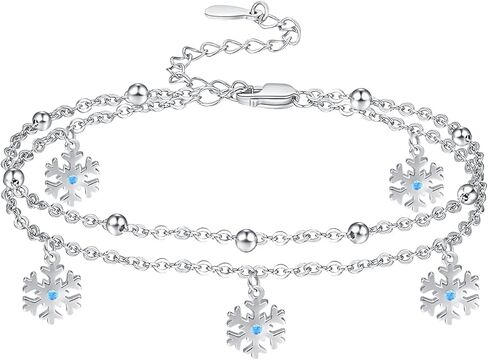 Palpitate Snowflake Anklet Bracelets for Women 925 Sterling Silver Snowflake Jewelry Gifts Christmas Birthday in Kuwait