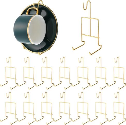 16 Pcs Gold Tea Cup and Saucer Display Stand Holder Rack Metal China Teacup Display Easel Coffee Mug Organizer for Plate Teapot Tables Home Decoration in Saudi Arabia