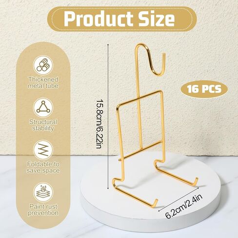 16 Pcs Gold Tea Cup and Saucer Display Stand Holder Rack Metal China Teacup Display Easel Coffee Mug Organizer for Plate Teapot Tables Home Decoration in Saudi Arabia