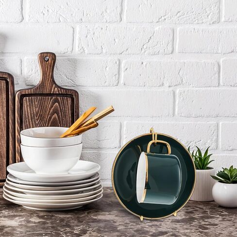 16 Pcs Gold Tea Cup and Saucer Display Stand Holder Rack Metal China Teacup Display Easel Coffee Mug Organizer for Plate Teapot Tables Home Decoration in Saudi Arabia