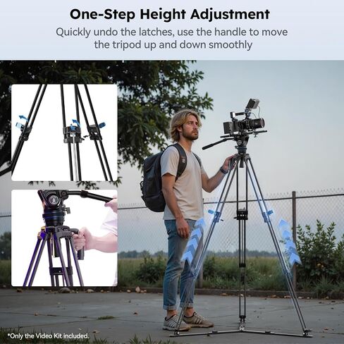 SIRUI Heavy-Duty Carbon Fiber Tripod System, Video Tripod with Fluid Head, One-Step Height Adjustment, Stepless Counterbalance System, Mid-Level Spreader, Dual-Mode QR Plate, Load up to 55.1lbs in Kuwait