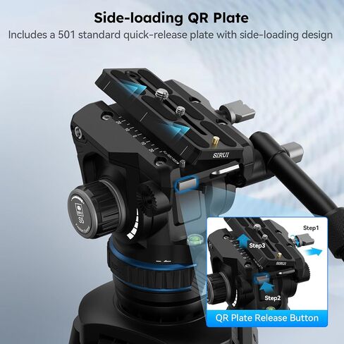 SIRUI Heavy-Duty Carbon Fiber Tripod System, Video Tripod with Fluid Head, One-Step Height Adjustment, Stepless Counterbalance System, Mid-Level Spreader, Dual-Mode QR Plate, Load up to 55.1lbs in Kuwait