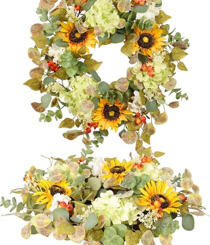 22 in Fall Hydrangea Wreath with Eucalyptus, Pinecones Orange Berries Perfect Autumn Door Wreath for Thanksgiving Harvest Decor - Rustic, Lifelike Durable for Indoor Outdoor Use in Kuwait