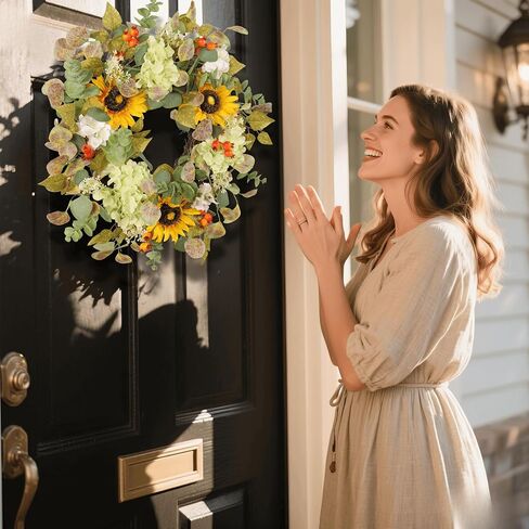 22 in Fall Hydrangea Wreath with Eucalyptus, Pinecones Orange Berries Perfect Autumn Door Wreath for Thanksgiving Harvest Decor - Rustic, Lifelike Durable for Indoor Outdoor Use in Kuwait