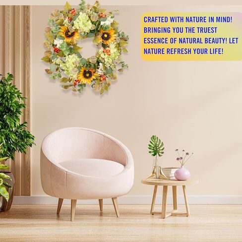 22 in Fall Hydrangea Wreath with Eucalyptus, Pinecones Orange Berries Perfect Autumn Door Wreath for Thanksgiving Harvest Decor - Rustic, Lifelike Durable for Indoor Outdoor Use in Kuwait