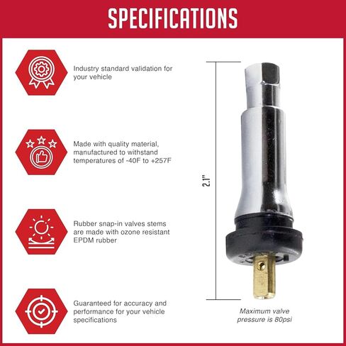 Wheel Accessories Parts PDQ Brand TPMS 12 PC OEM Sensor Service Kit Rubber Valve Stems Chrome Compatible with Schrader 20008 Fits GM 2006+ Ford 2009+ Subaru 2004+ Chrysler 2005+ Dodge 2005+ Jeep 2005+ in Saudi Arabia
