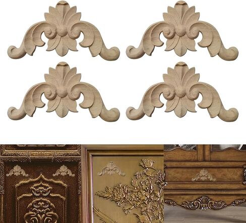 Elegant Wood Appliques for Furniture Embellishment, Unpainted DIY Decorative Carved Onlays for Cabinet and Wardrobe, 12cmx12cmx0.8cm in Saudi Arabia