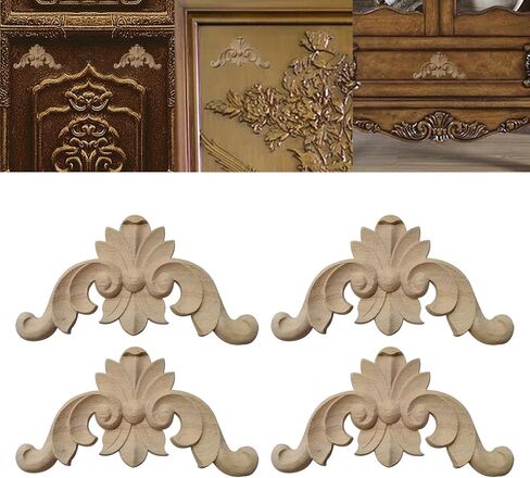 Elegant Wood Appliques for Furniture Embellishment, Unpainted DIY Decorative Carved Onlays for Cabinet and Wardrobe, 12cmx12cmx0.8cm in Saudi Arabia