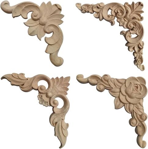 Elegant Wood Appliques for Furniture Embellishment, Unpainted DIY Decorative Carved Onlays for Cabinet and Wardrobe, 12cmx12cmx0.8cm in Saudi Arabia