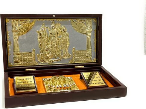 24K RAM DARBAAR Charan Paduka - Hindu Idol مع Shloka | رام سيتا لاكشمان هانومان أيدول | بوجا ماندير ديكور | الروحية الهندية | إرجاع هدية ديوالي in Saudi Arabia