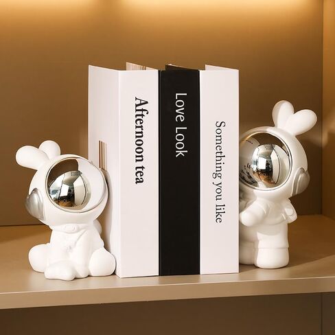 Rabbit Ornament Bookends Home Living Room Wine Cabinet Decoration Healing Small Objects Valentine Day Couple Gift (White + Gray) in Saudi Arabia