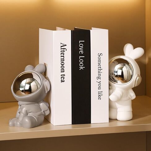 Rabbit Ornament Bookends Home Living Room Wine Cabinet Decoration Healing Small Objects Valentine Day Couple Gift (White + Gray) in Saudi Arabia