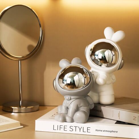 Rabbit Ornament Bookends Home Living Room Wine Cabinet Decoration Healing Small Objects Valentine Day Couple Gift (White + Gray) in Saudi Arabia