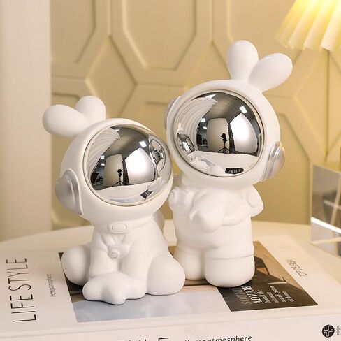 Rabbit Ornament Bookends Home Living Room Wine Cabinet Decoration Healing Small Objects Valentine Day Couple Gift (White + Gray) in Saudi Arabia