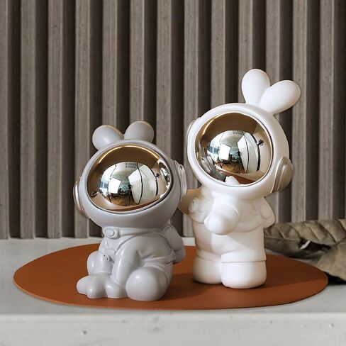 Rabbit Ornament Bookends Home Living Room Wine Cabinet Decoration Healing Small Objects Valentine Day Couple Gift (White + Gray) in Saudi Arabia