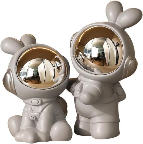 Rabbit Ornament Bookends Home Living Room Wine Cabinet Decoration Healing Small Objects Valentine Day Couple Gift (White + Gray) in Saudi Arabia